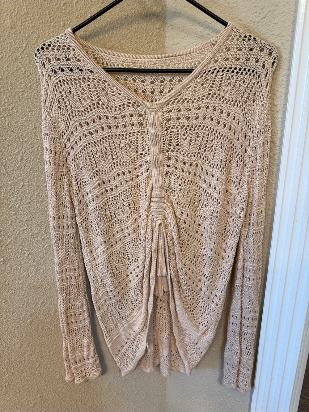 Amazon Light Beige Open-Knit V-Neck swim cover up
